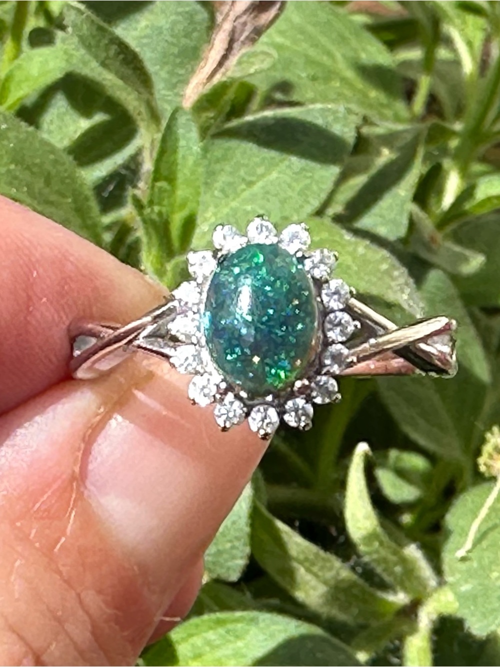 Black Opal Halo Ring, Sterling Silver, Sz 8.5, BRAND NEW